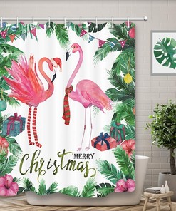 Cute Pink Flamingo Fabric Shower Curtain with Waterproof Material for Bathroom Decor