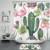 Cute Pink Flamingo, Tropical Plant, And Cactus Flower Shower Curtain For Playful Bathroom Decor