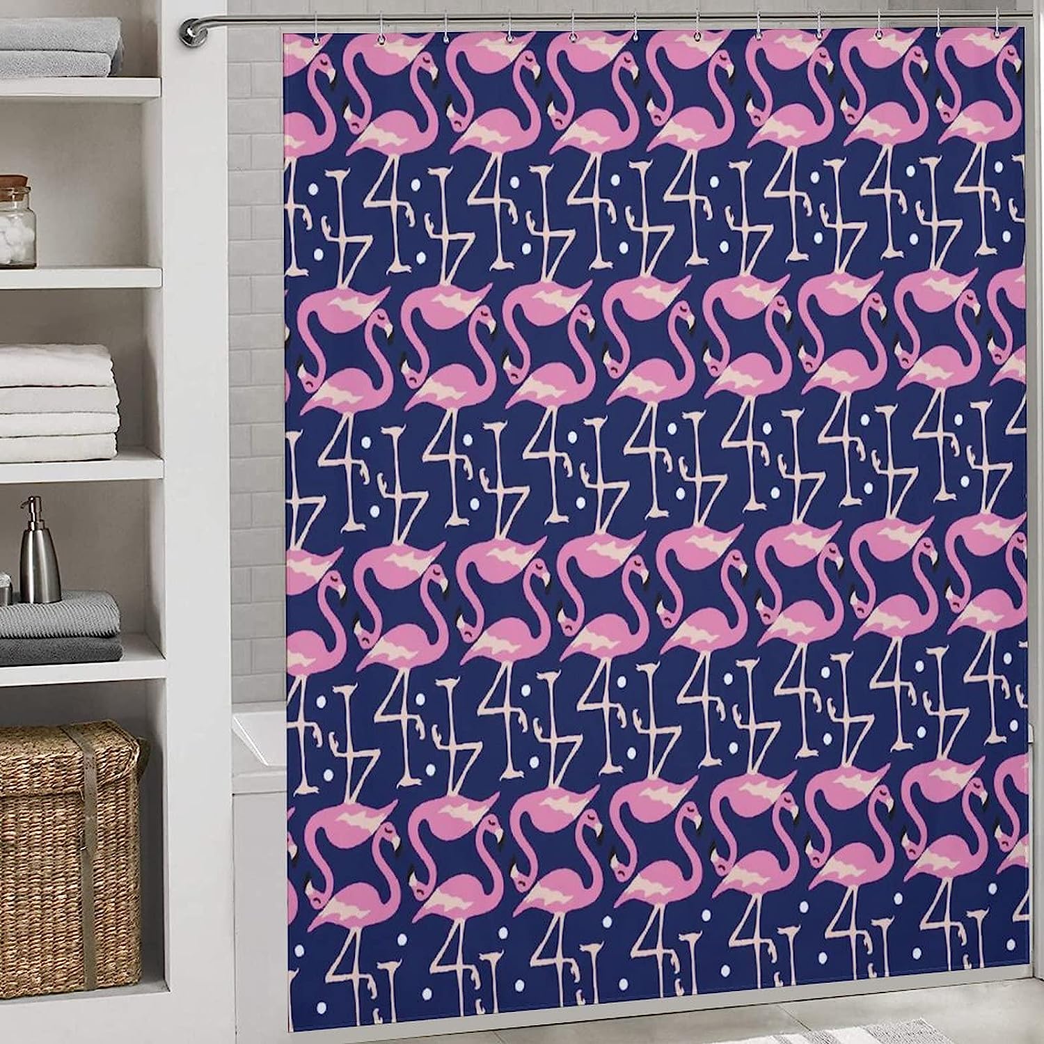 Cute Pink Flamingo Waterproof Bath Curtain for your Personalized Bathroom Decoration