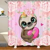 Cute Pink Floral Sloth Print Shower Curtain, Waterproof Fabric, Machine Washable, Adds Decorative Charm To Your Bathroom