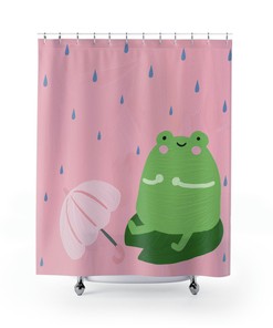 Cute Pink Froggy Shower Curtain for Kids Bathroom Decor