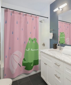 Cute Pink Froggy Shower Curtain for Kids Bathroom Decor