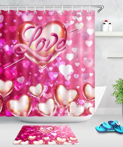 Cute Pink Heart Balloons and Arrow Shower Curtain for Bathroom Decor