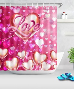 Cute Pink Heart Balloons and Arrow Shower Curtain for Bathroom Decor