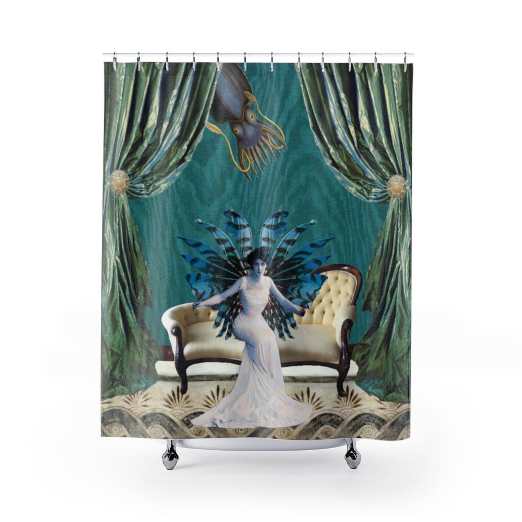 Cute Pink Mermaid and Starfish Print Shower Curtain for Girls Bathroom