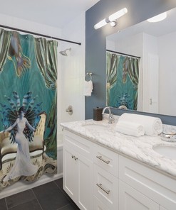 Cute Pink Mermaid and Starfish Print Shower Curtain for Girls Bathroom