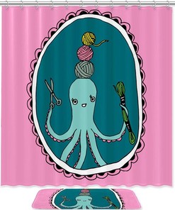 Cute Pink Octopus Shower Curtain: Waterproof Bathroom Decor