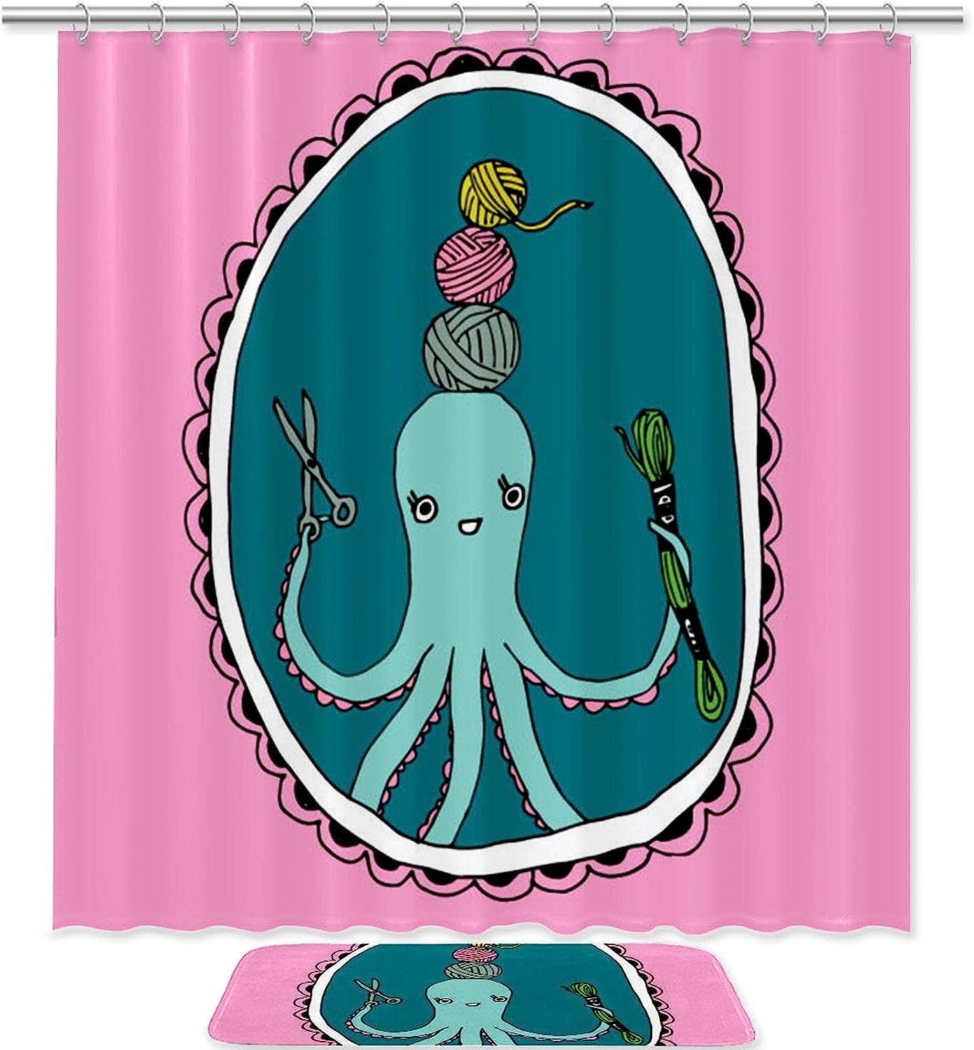 Cute Pink Octopus Shower Curtain: Waterproof Bathroom Decor