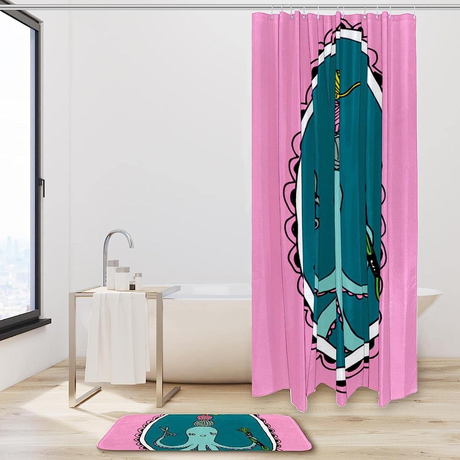 Cute Pink Octopus Shower Curtain: Waterproof Bathroom Decor