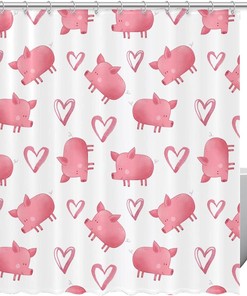 Cute Pink Pig Love Heart Shower Curtain, Adorable Art For Kid'S Bathroom
