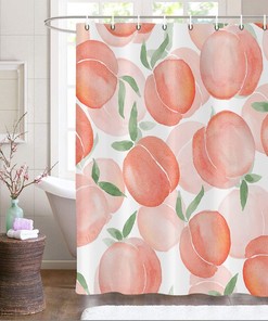Cute Pink Summer Fruits Peach Ombre Shower Curtain For Kid'S Bathtub Decor