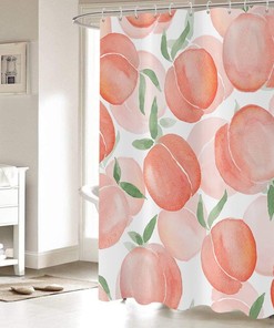Cute Pink Summer Fruits Peach Ombre Shower Curtain For Kid'S Bathtub Decor