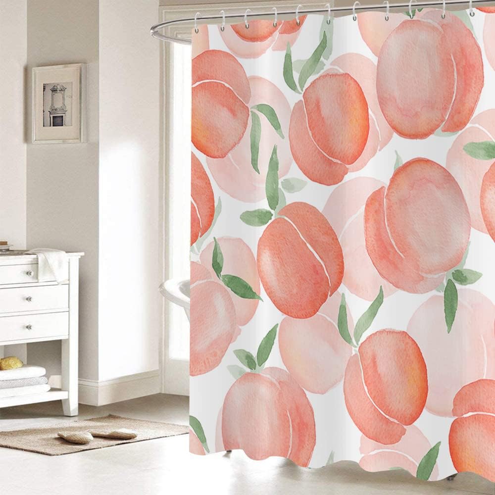 Cute Pink Summer Fruits Peach Ombre Shower Curtain For Kid'S Bathtub Decor