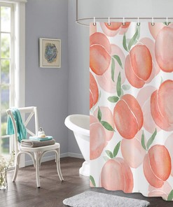 Cute Pink Summer Fruits Peach Ombre Shower Curtain For Kid'S Bathtub Decor