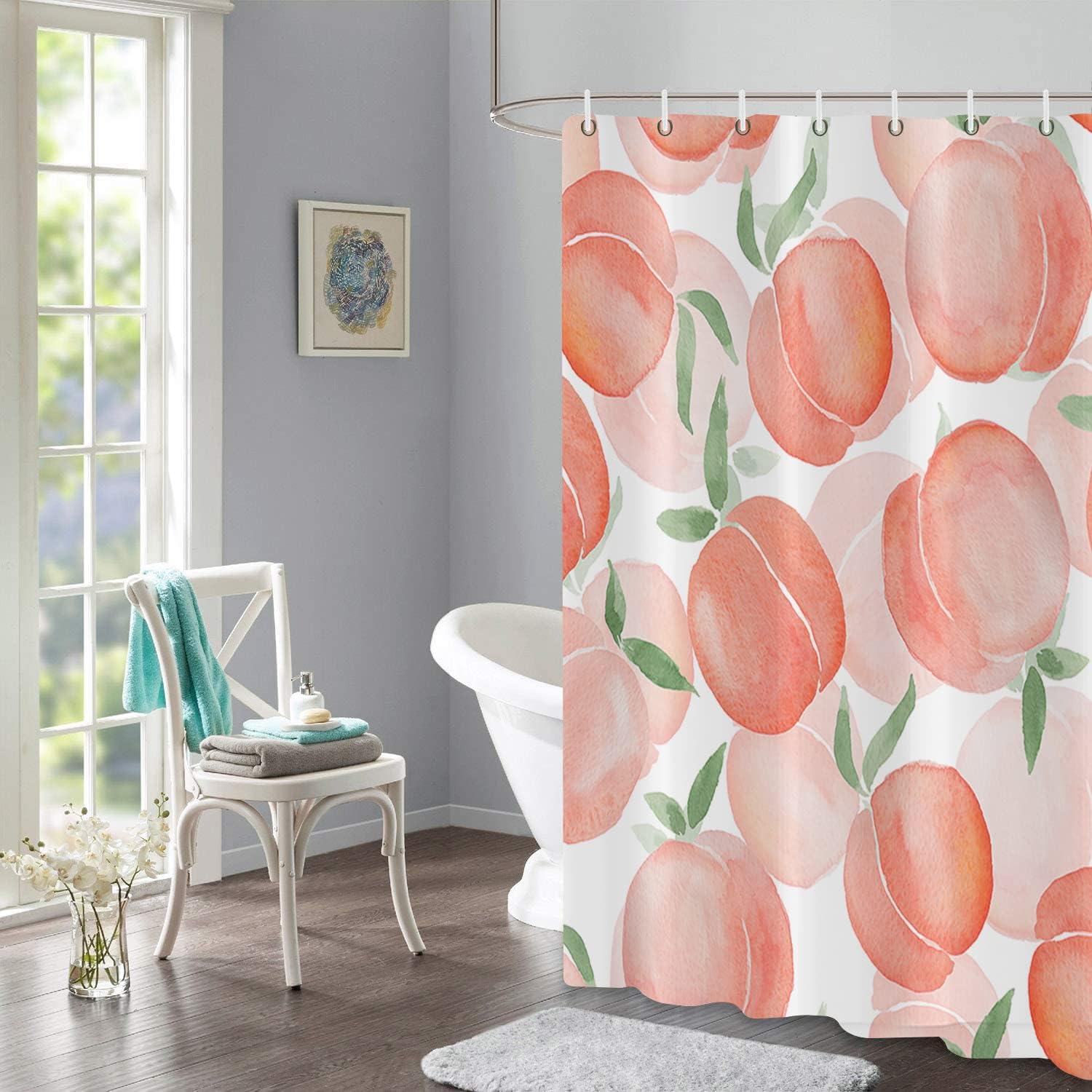 Cute Pink Summer Fruits Peach Ombre Shower Curtain For Kid'S Bathtub Decor