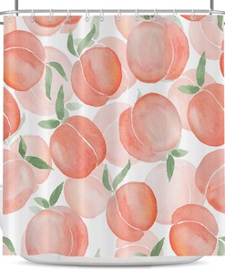 Cute Pink Summer Fruits Peach Ombre Shower Curtain For Kid'S Bathtub Decor