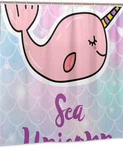 Cute Pink Unicorn Whale Printed Bathroom Shower Curtain with No-Clear Fabric