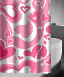 Cute Pink Vintage Shower Curtain With Love Abstract Design For Girls Bathroom,