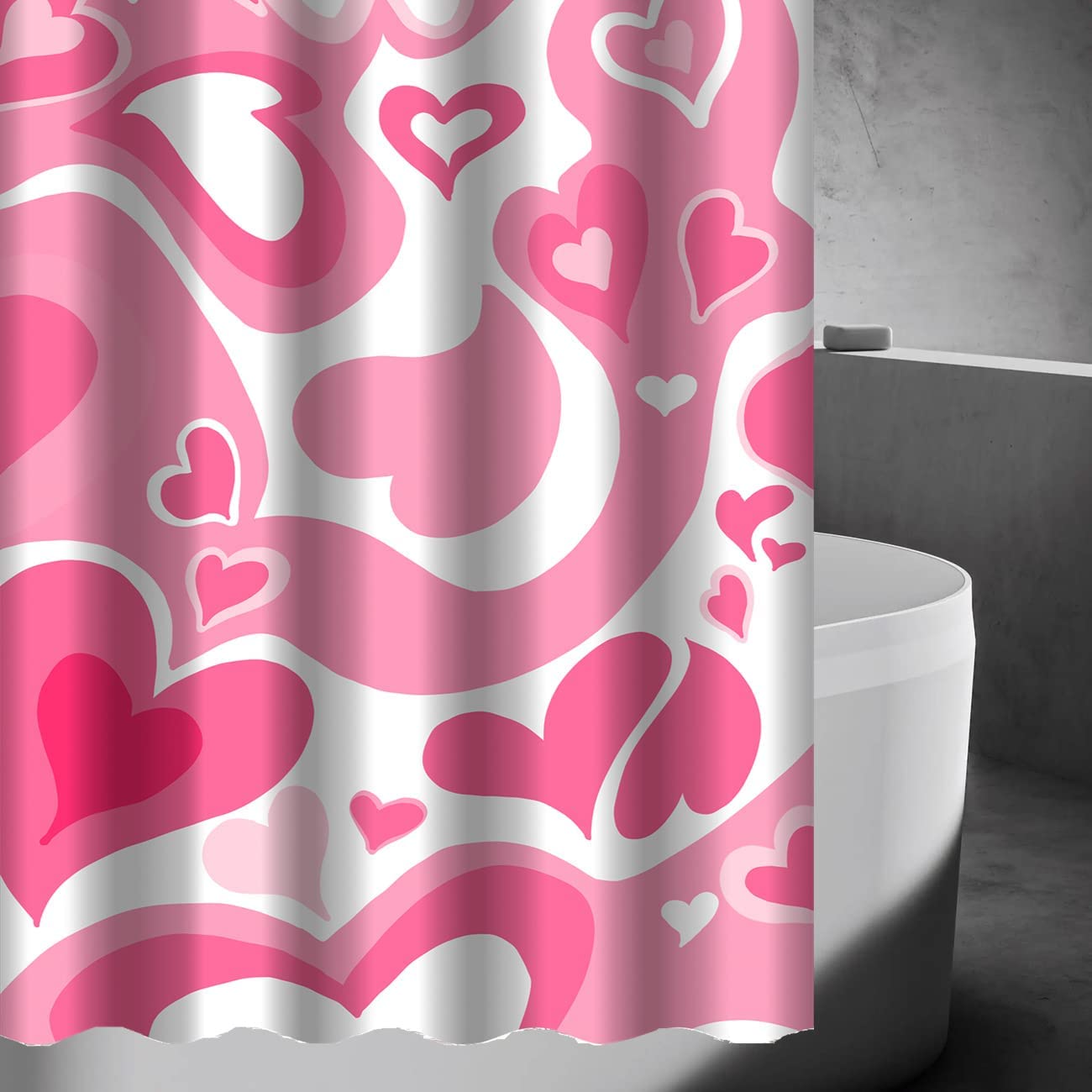 Cute Pink Vintage Shower Curtain With Love Abstract Design For Girls Bathroom,