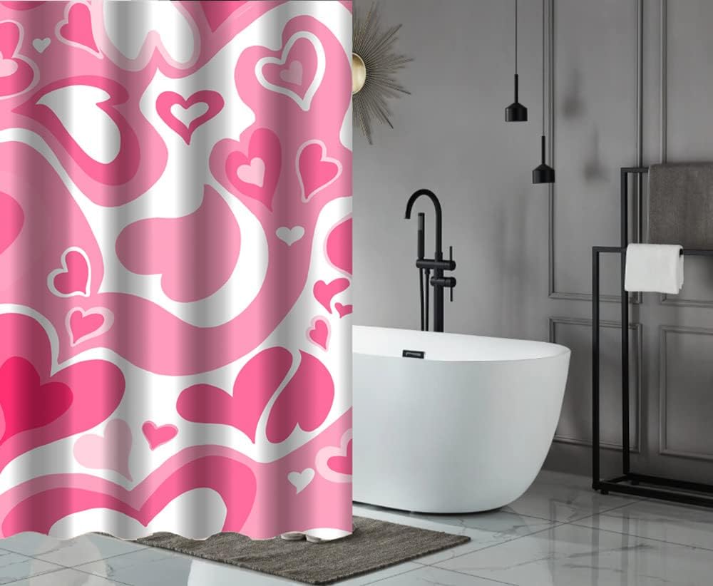 Cute Pink Vintage Shower Curtain With Love Abstract Design For Girls Bathroom, - Image 4