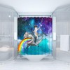 Cute Pirate Cat Riding Shark Shower Curtain - Rainbow Wave And Starry Sky Print For Pet Lovers