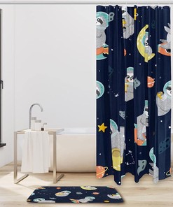 Cute Planets Shower Curtain For Bathroom With Funny Sloth Print, Great For Outer Space And Animal Lovers