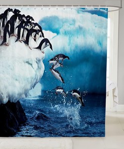 Cute Polar Animal Penguin Shower Curtain For Winter Bathroom Decor 