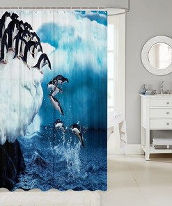 Cute Polar Animal Penguin Shower Curtain For Winter Bathroom Decor