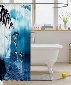 Cute Polar Animal Penguin Shower Curtain For Winter Bathroom Decor