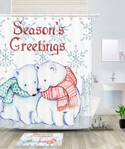 Cute Polar Bear Couple in the Shower Fabric Curtain, Playful Bathroom Decor