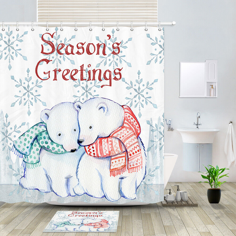 Cute Polar Bear Couple in the Shower Fabric Curtain, Playful Bathroom Decor