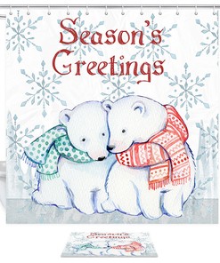 Cute Polar Bear Couple in the Shower Fabric Curtain, Playful Bathroom Decor