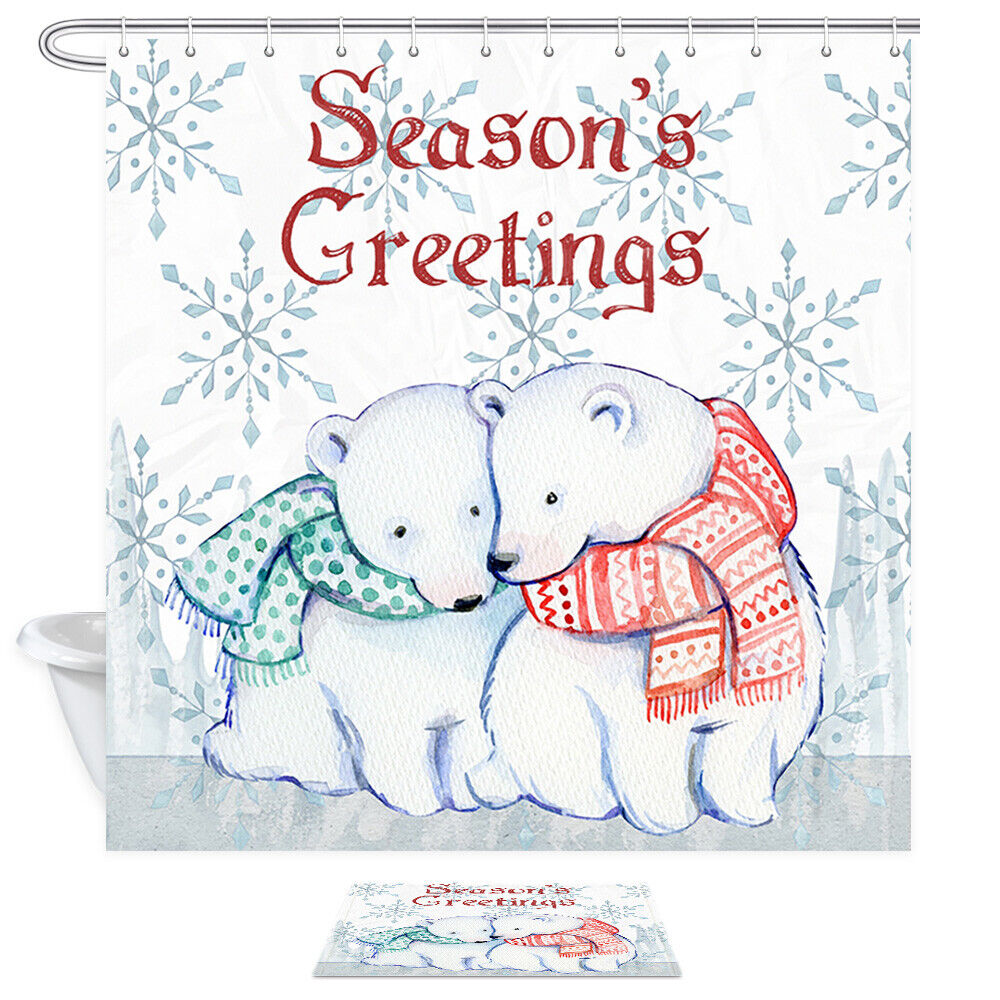 Cute Polar Bear Couple in the Shower Fabric Curtain, Playful Bathroom Decor