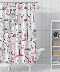 Cute Polar Bear Crowd In Bathroom Waterproof Shower Curtain