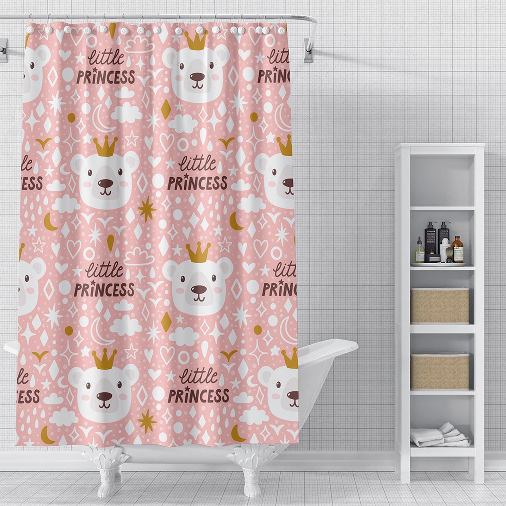 Cute Princess Polar Bear Decorative Bathroom Curtain