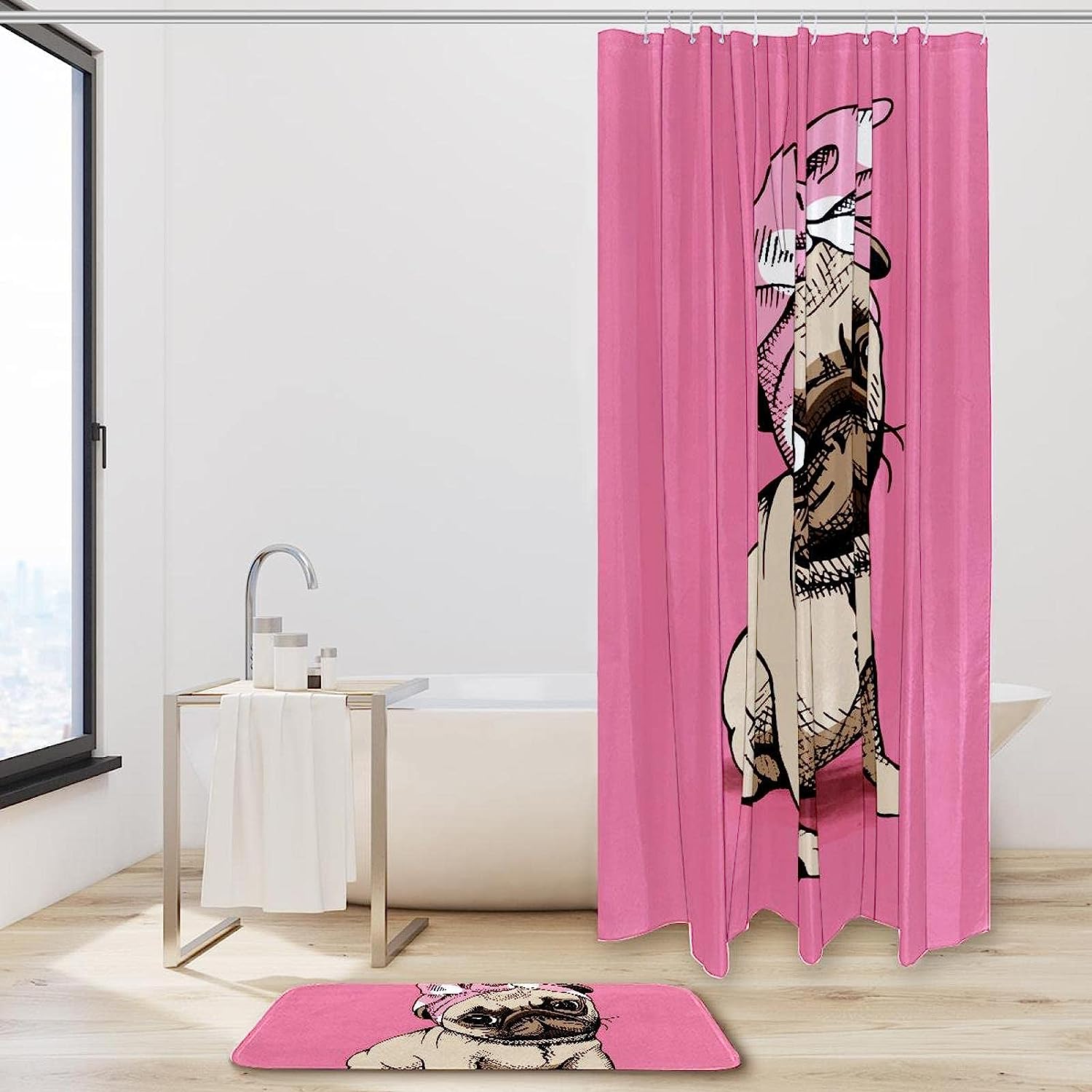Cute Pug Puppy Dog Waterproof Bathroom Curtain