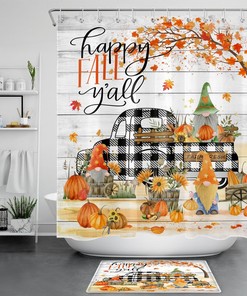 Cute Pumpkin Fall Funny Gnome Farmhouse Truck Shower Curtain For Bathroom Decor