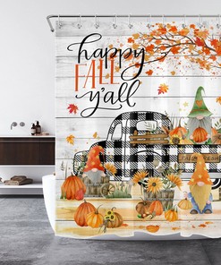 Cute Pumpkin Fall Funny Gnome Farmhouse Truck Shower Curtain For Bathroom Decor