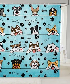 Cute Puppies Cartoon Shower Curtain for Lovely Dog Lovers - Kids Bathroom Shower Curtain