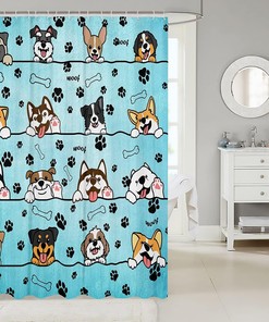 Cute Puppies Cartoon Shower Curtain for Lovely Dog Lovers - Kids Bathroom Shower Curtain
