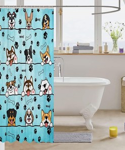 Cute Puppies Cartoon Shower Curtain for Lovely Dog Lovers - Kids Bathroom Shower Curtain