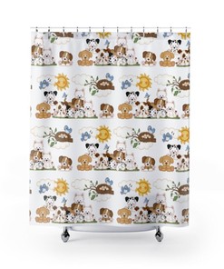 Cute Puppy Dog Shower Curtain, Fun Animal Bathroom Decor