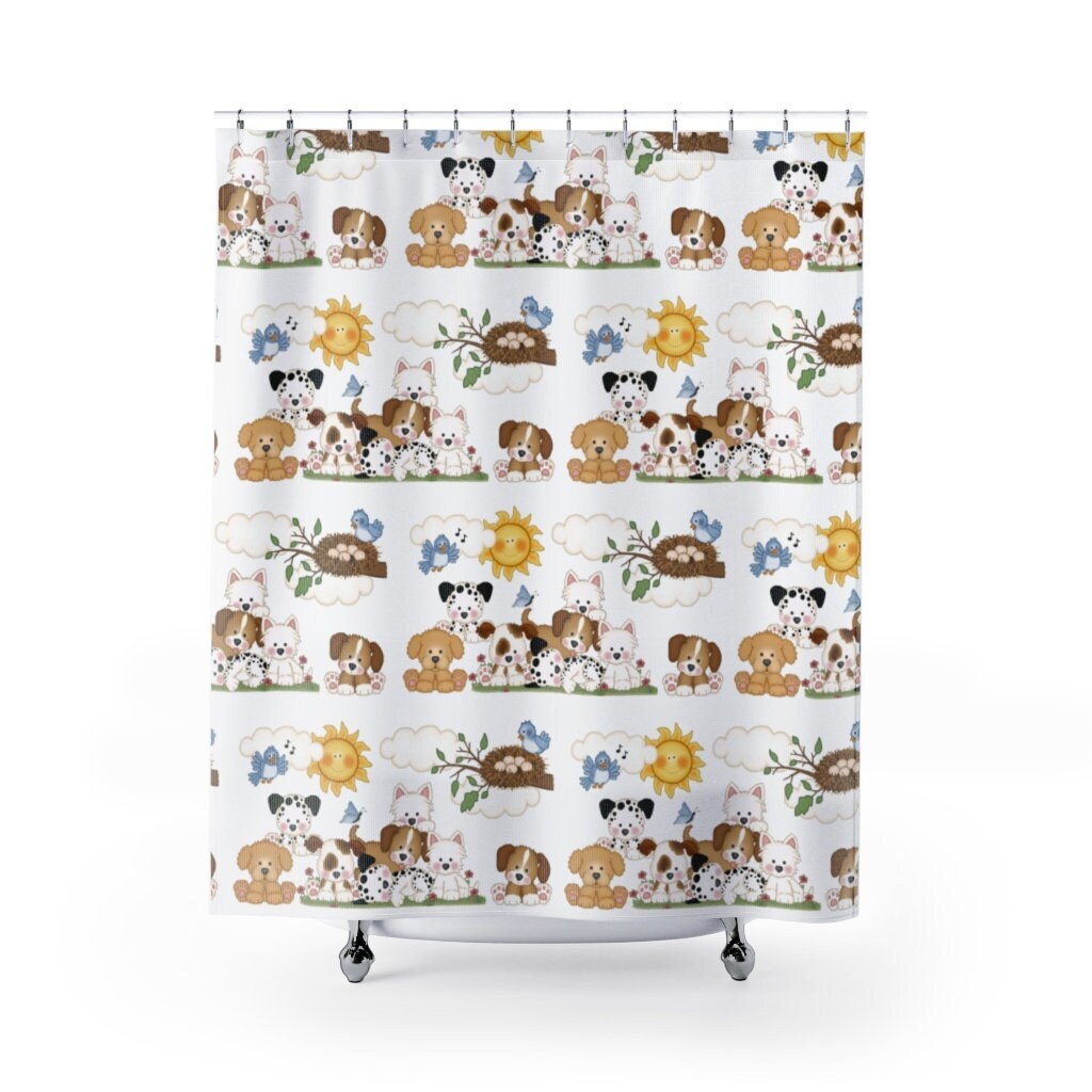 Cute Puppy Dog Shower Curtain, Fun Animal Bathroom Decor