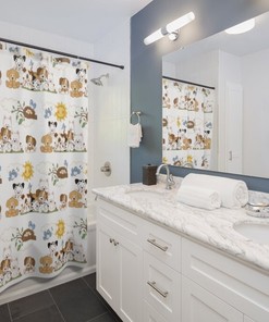 Cute Puppy Dog Shower Curtain, Fun Animal Bathroom Decor