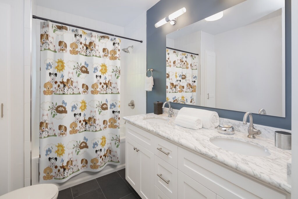 Cute Puppy Dog Shower Curtain, Fun Animal Bathroom Decor