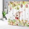 Cute Rabbit And Colorful Egg On White Fabric Shower Curtain Spring Cartoon Shower Curtain With Kids
