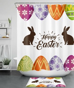 Cute Rabbit Colorful Eggs Shower Curtain For Spring