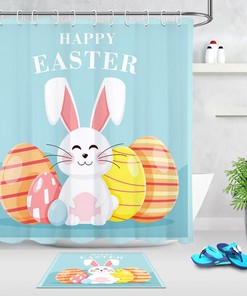 Cute Rabbit Colorful Eggs Shower Curtain - Waterproof Fabric Bathroom Decor for Easter