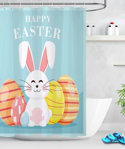 Cute Rabbit Colorful Eggs Shower Curtain - Waterproof Fabric Bathroom Decor for Easter