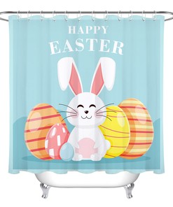 Cute Rabbit Colorful Eggs Shower Curtain - Waterproof Fabric Bathroom Decor for Easter